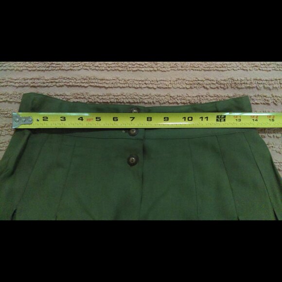 Vintage Rayon Button-Front Skirt Pleats Olive Green  Flowy Hunters Run Size 8 - Picture 7 of 9